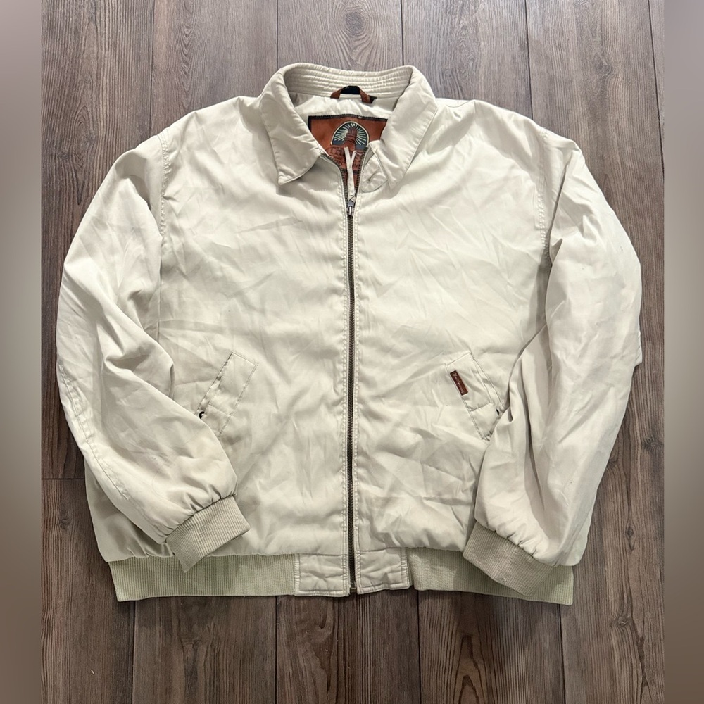 Vintage Weatherproof Ivory Bomber Jacket Men’s XL Zip Front Classic Outerwear